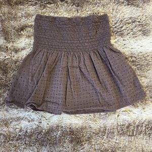 Brown Smocked Tube Top • Boho Cottagecore Eyelet Strapless Summer Crop  2000s